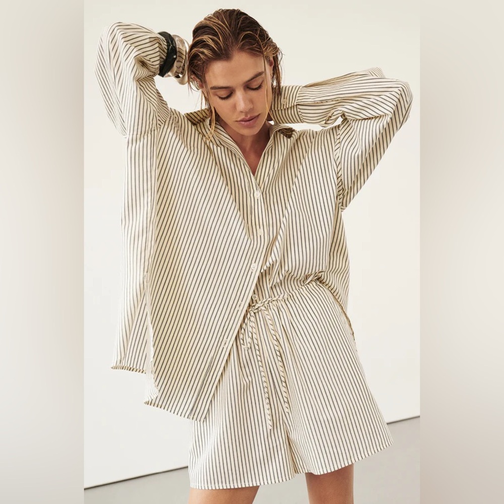 PALMA CREAM OVERSIZED SILK BLEND SHIRT AND SHORT SET